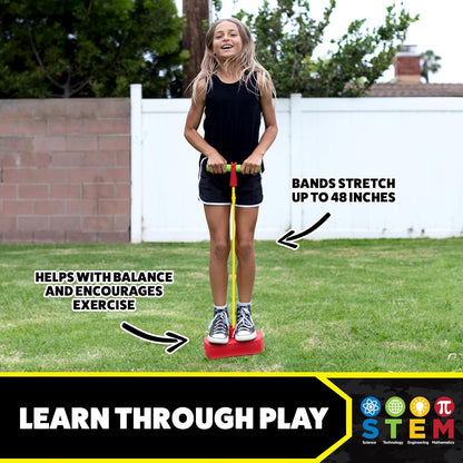 Dueling Stomp Hopper Pogo Stick - Jump, Bounce & Squeak Foam POGO Jumper for Kids - Toddler Pogo Stick with Soft Grips & Stretchy Bands - STEM Indoor & Outdoor Toys for 3-5 Year Olds