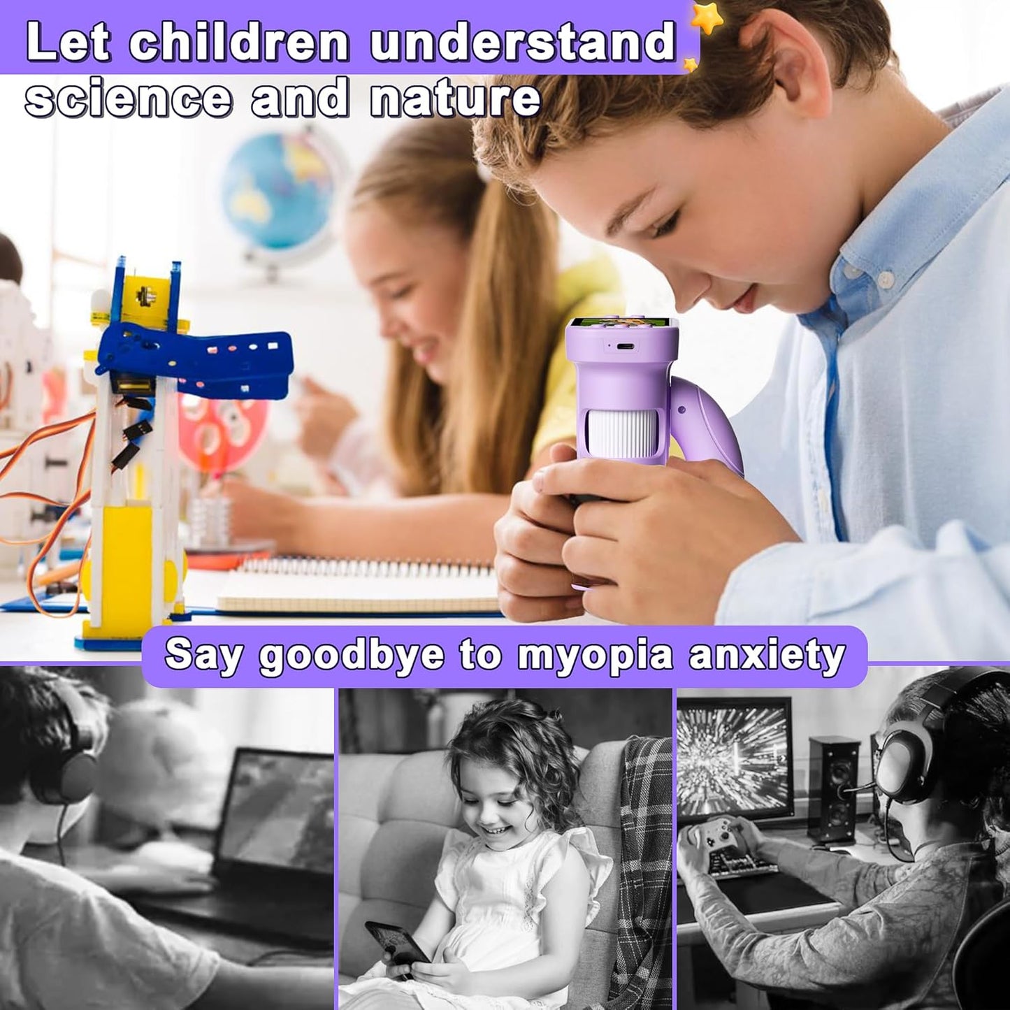 Kids Microscope - Mini Handheld Microscope for Kids, Portable Pocket Digital Toys for Girls Boys Birthday (Purple)
