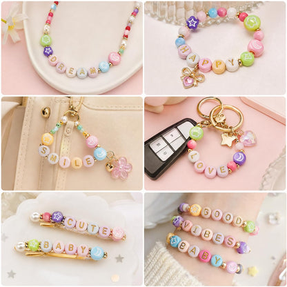 SUTOUG 1000PCS Colourful Letter Beads for Threading, 4 x 7 MM Acrylic Round Alphabet Beads for Jewellery DIY Making Crafts Bracelets Necklaces Ornaments