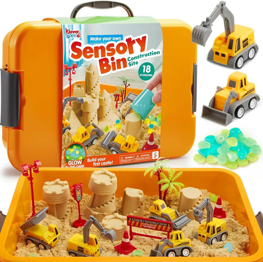 JOVA Klever Kits Dinosaurs Sensory Bin Toys for Toddlers with Glow in The Dark Dinosaurs, Sandbox with Lid Sand, Preschool Learning Activities Gifts for Boys Girls Age 3+
