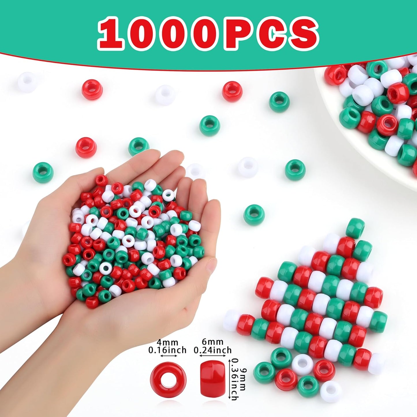 Red Pony Beads 1000Pcs 9mm Pony Beads Bulk Red Perler Beads for Friendship Bracelets Kandi Beads Hair Beads for Braids Beads for Crafts