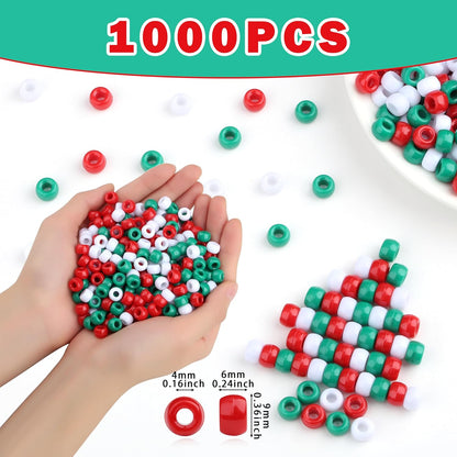 Red Pony Beads 1000Pcs 9mm Pony Beads Bulk Red Perler Beads for Friendship Bracelets Kandi Beads Hair Beads for Braids Beads for Crafts