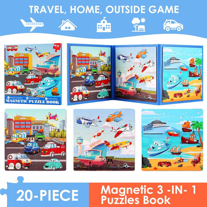 Magnetic Puzzles for Kids Ages 4-6, 20-Piece Toddler Travel Toys Unicorn Princess Puzzles Ages 3-5, Educational Learning Magnets, Ideal Road Trip Activities Toys for 3 4 5 6 Boys and Girls