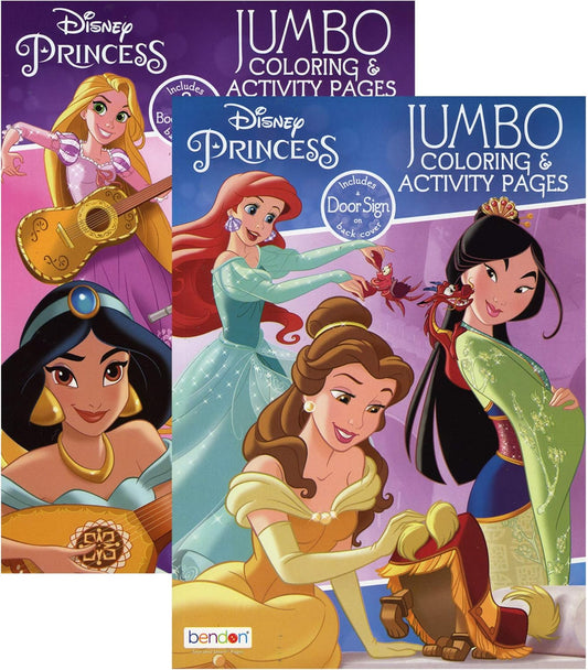 Disney Princess Coloring Book 2 Titles, Fun Game Workbook for Learning Drawing Coloring, Gift for Kids Toddler Activity at Classroom Home, 80 Pages, 2-Pack