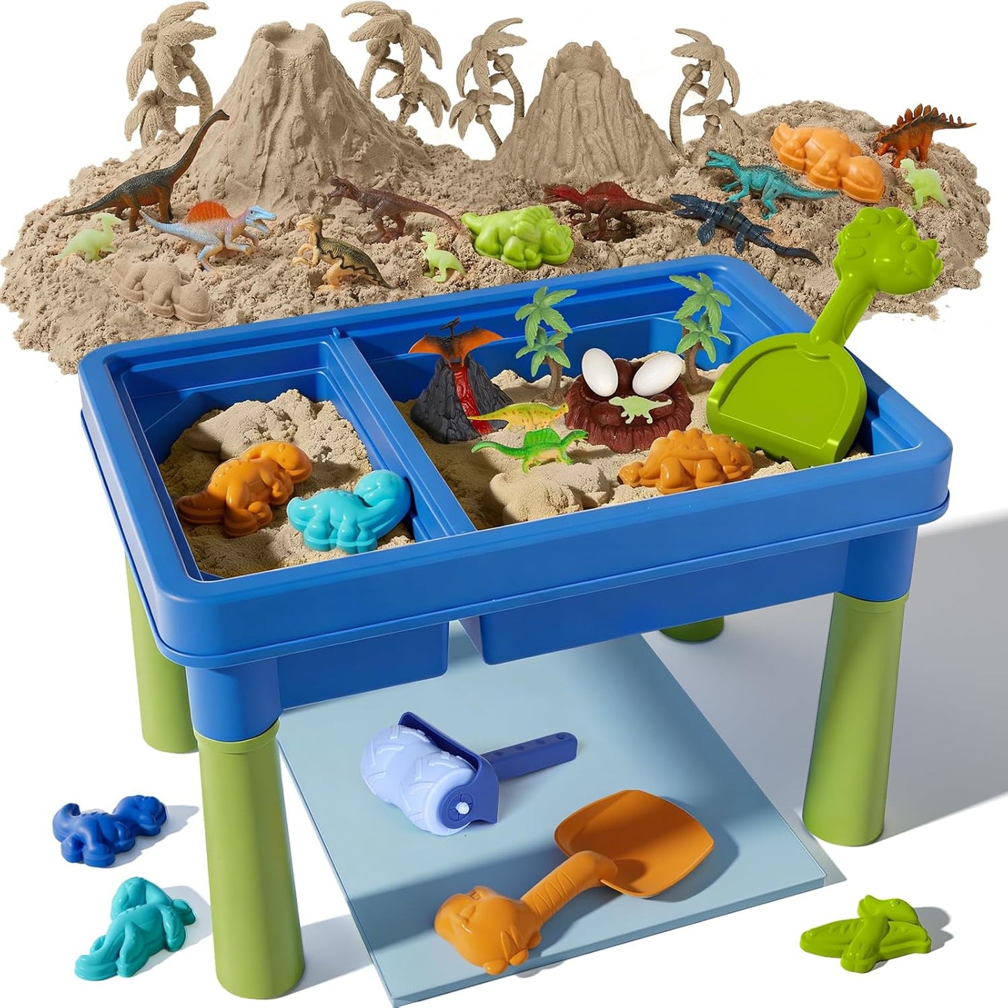 Lehoo Castle Sensory Table with Sensory Sand, Indoor Sensory Bin with Lid & 2.6lbs Play Sand, Construction Kit with 6 Alloy Trucks & Castle Molds, Sensory Toys for Toddler Boys and Girls