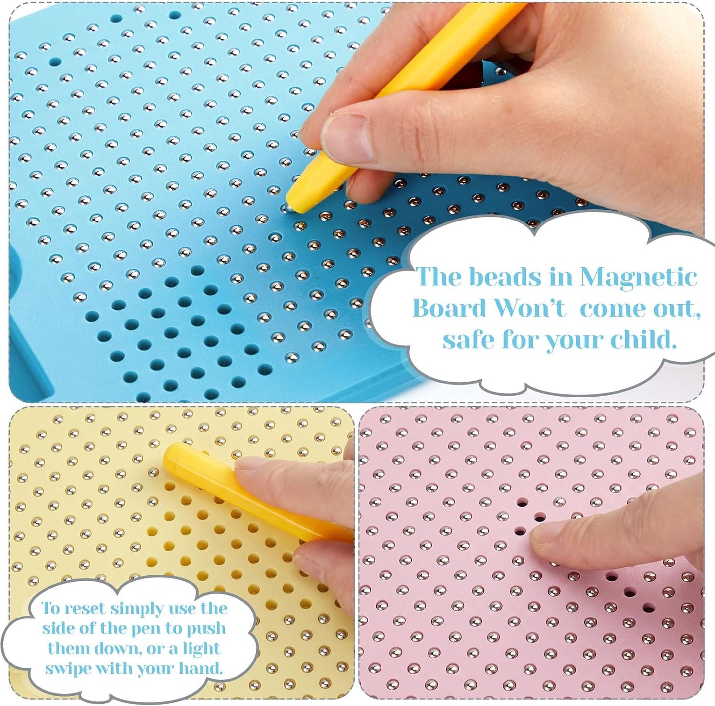 Yexiya 3 Pcs Magnetic Drawing Board for Kids, Toddler Travel Drawing Kit Magnet Sketch Thread Board with Stylus Pen and Beads Toy for Child Quiet Time Activities (7 x 8.5 Inches,Blue)