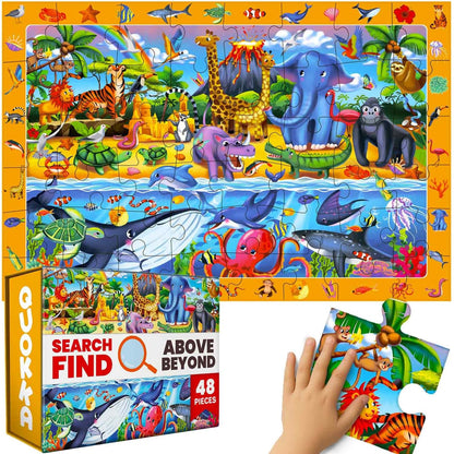 QUOKKA Floor Puzzles for Kids Ages 4-8 – 2x3 FT Giant Search and Find Jigsaw – 48 Large Pieces – Above and Beyond Observational Scene – Educatinal Montessori Toy with Gift Box – Fun Learning Activity