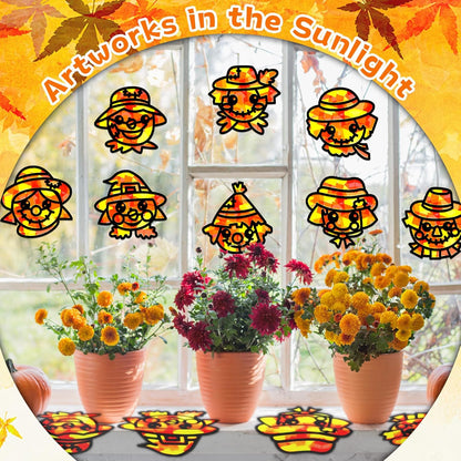 32 Sets Outer Space Suncatchers Craft Kit DIY Window Stained Glass Effect Planet Astronaut Alien Paper Crafts Home School Classroom Decoration Kid Birthday Gift Creative Art Project Activity Game - Colors A