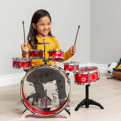 Best Choice Products 11-Piece Kids Beginner Drum Kit, Musical Instrument Toy Drum Set for Music Practice w/Bass, Toms, Snare, Cymbal, Stool, Stand Drumsticks - Black