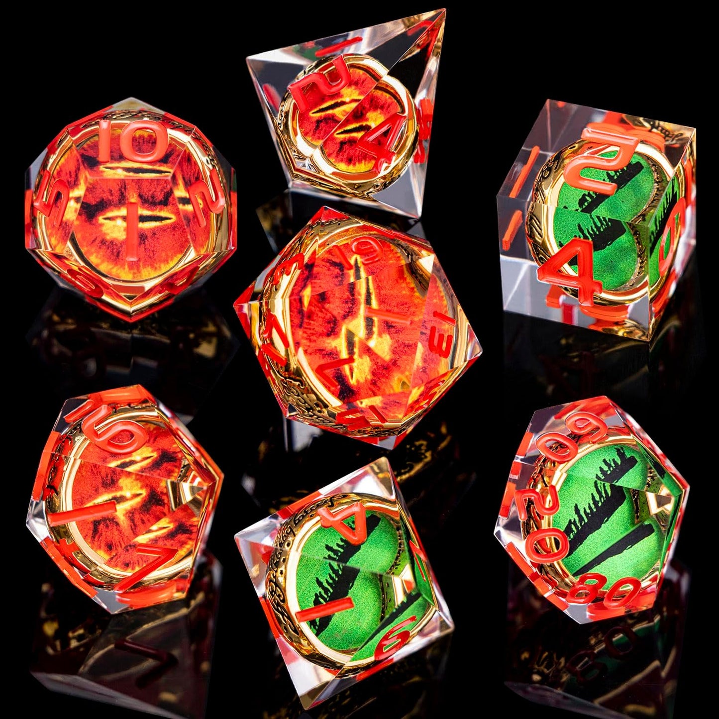 Magic Golden Ring DND Dice Set Sharp Edge Red Resin Dice with Box, for use with Dungeons Dragon RPG D&D Tabletop Games Lord D and D Polyhedral Dice Set