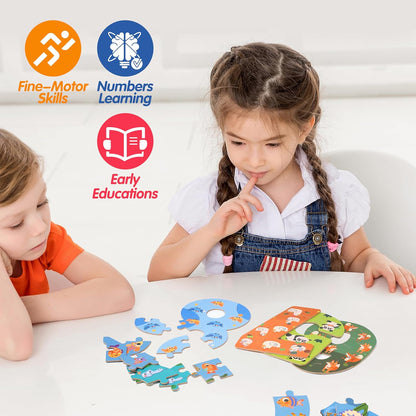 Wooden Jumbo Alphabet ABC Letter Toddler Puzzles Color Shape Animals Recognition Montessori STEM Jigsaw Preschool Learning Educational Toy for Kids 3 4 5 Years Old Boys Girls