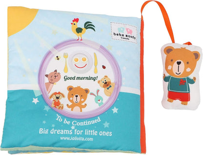 Bebe Mondo Teddy Bear Tummy Time Toy with Mirror, Soft Baby Book for 0-3-6-12 Months, Infant Sensory Developmental Toy, Shower Baby Gifts,Activity Quiet Cloth Book for Newborns,1-2 Year Old Book-Night