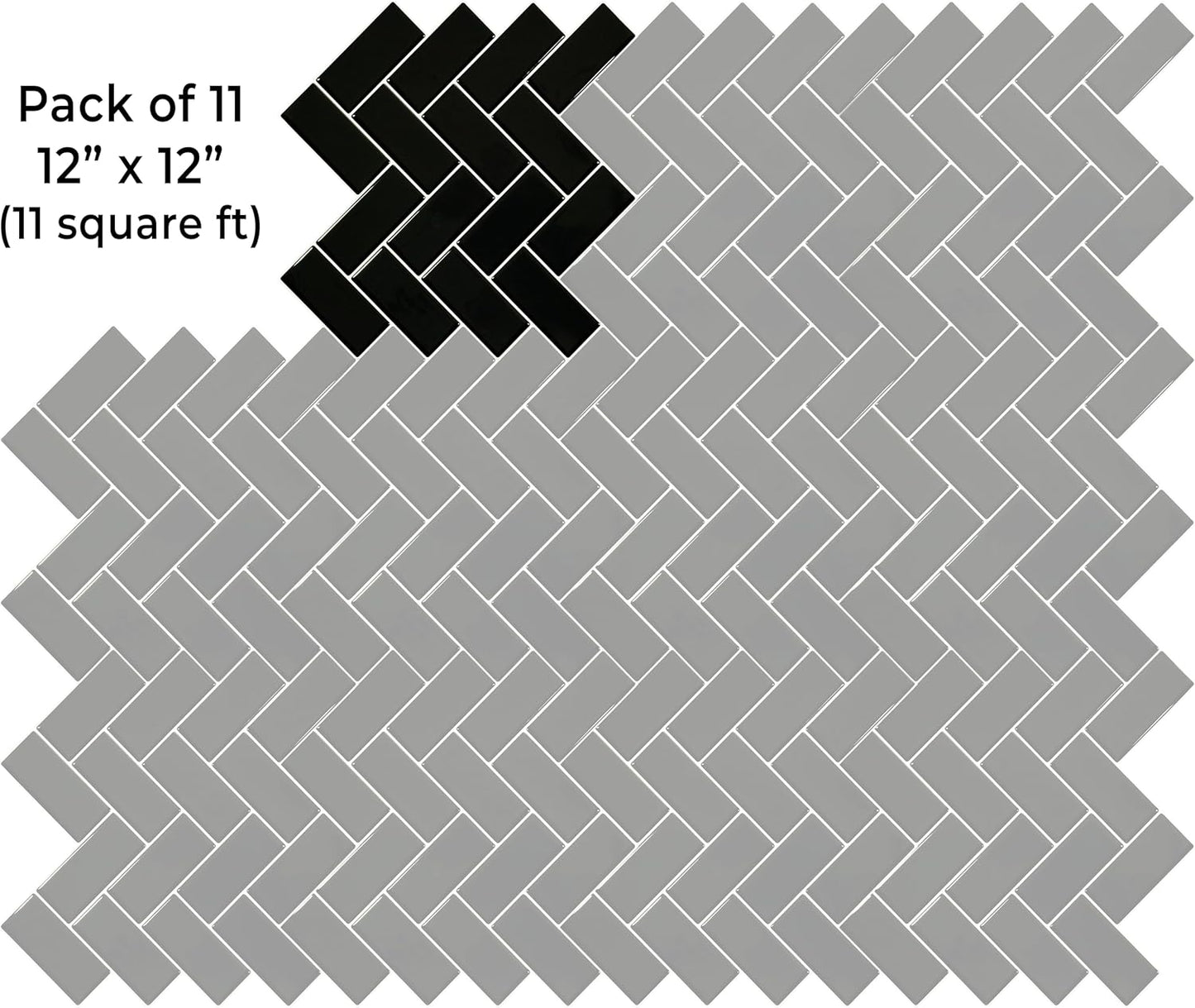 VViViD 11 Sheets Peel and Stick Grey Gloss Faux Ceramic Brick Wall Tiles, Self Adhesive Backsplash 12”x12”, 2mm Thick Kitchen, Bathroom (11 sq. ft.)