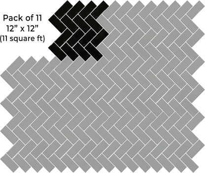 VViViD 11 Sheets Peel and Stick Grey Gloss Faux Ceramic Brick Wall Tiles, Self Adhesive Backsplash 12”x12”, 2mm Thick Kitchen, Bathroom (11 sq. ft.)
