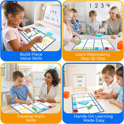 Simply magic 140+1 PCS Colorful Base Ten Blocks & Activities Set - Base Ten Blocks Classroom Set, Base 10 Math Manipulatives, Place Value Blocks Mat, Ones Tens Hundreds Blocks, Math Counters Cubes