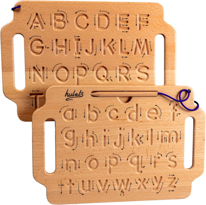 Hulats Learn to Write: Portable Wooden Alphabet Letter Tracing Sensory Pad Board - Toddler Writing Practice for Kids Age 3-5, Montessori Toys for 3+ Year Old, Letter Tracing for Kids 3-5 Writing Tools