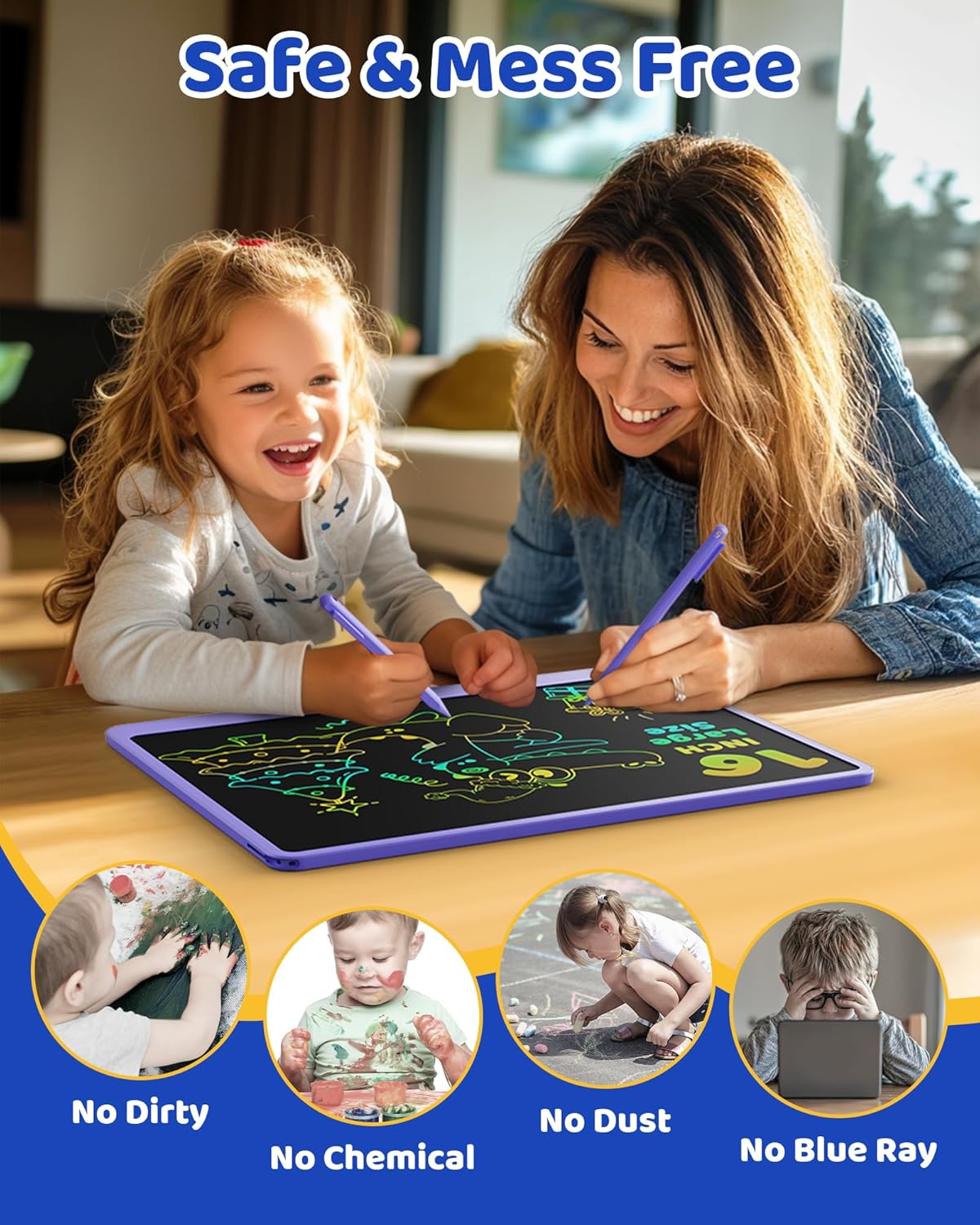 KOKODI LCD Writing Tablet 8.5-Inch Colorful Doodle Board, Electronic Drawing Tablet Drawing Pad for Kids, Educational and Learning Kids Toys Gifts for 3 4 5 6 7 8 Year Old Boys and Girls(Blue)