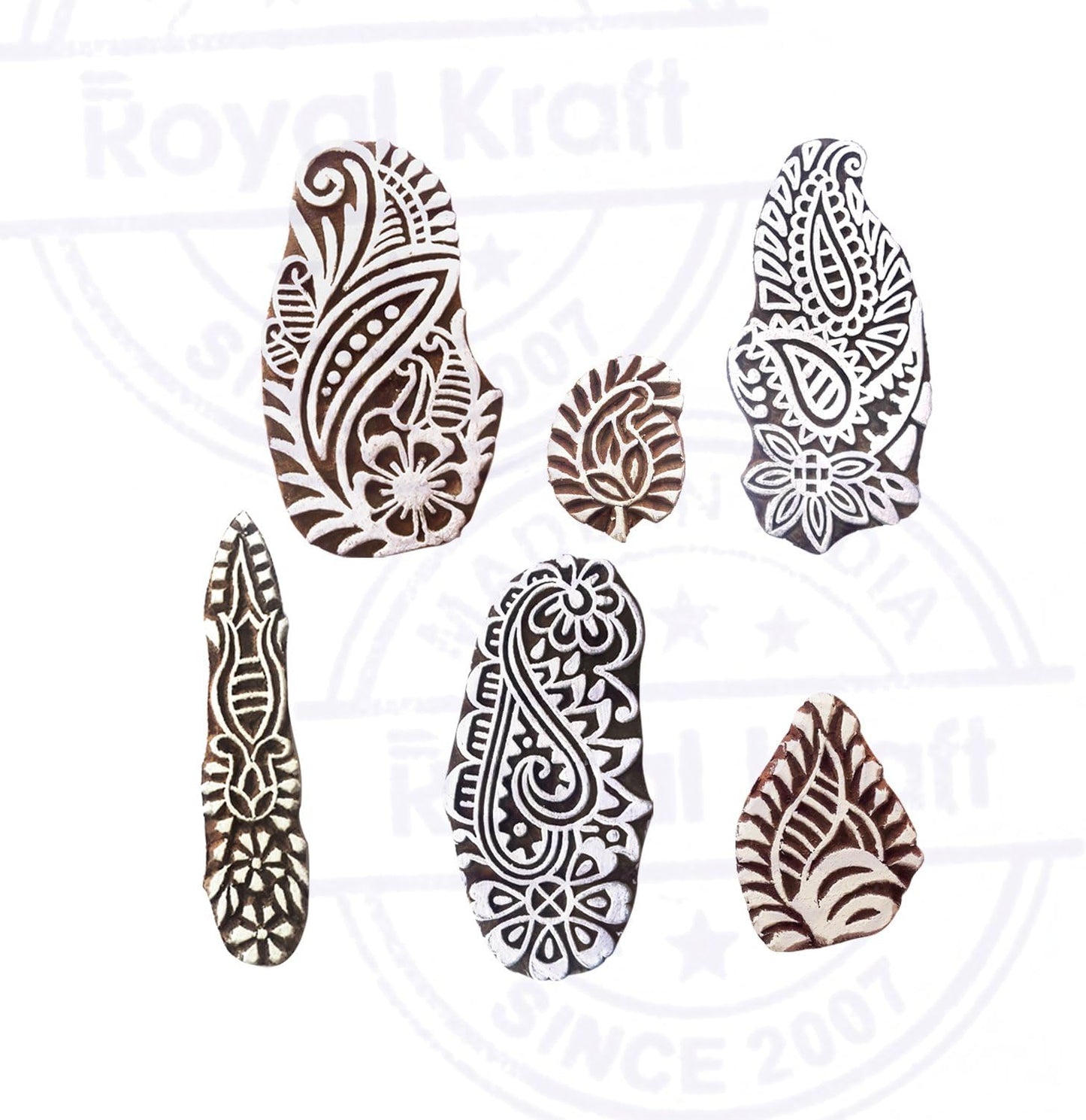 Pottery Printing Blocks Retro Fish Pattern Wooden Stamps (Set of 6) Htag1958