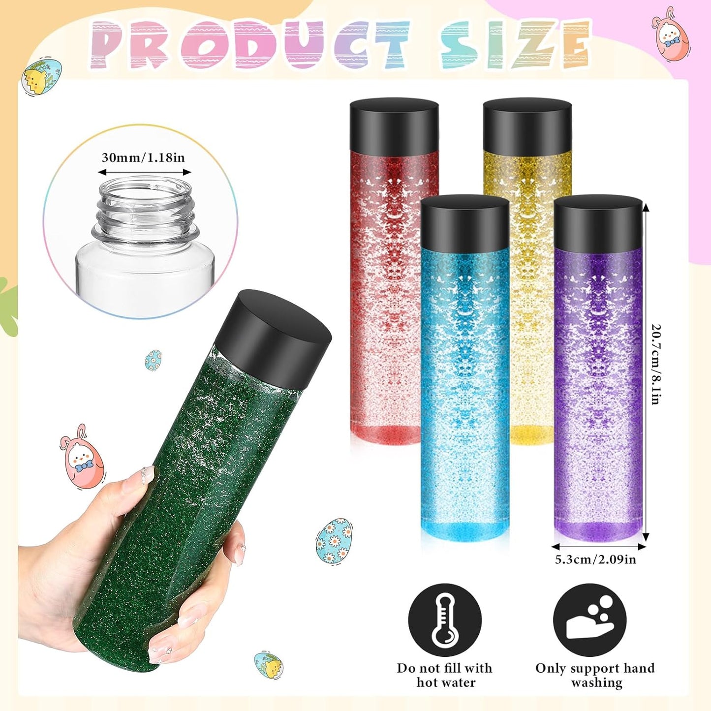 Arrowbash 12 Pcs Sensory Bottles Kits for Toddlers 1-3 Kids 400 ml Plastic Calming Bottles Empty with Lid Calm Down Jar Kit Filler Glitters Sequins Weather Containers for Relieving Anxiety Disturbed