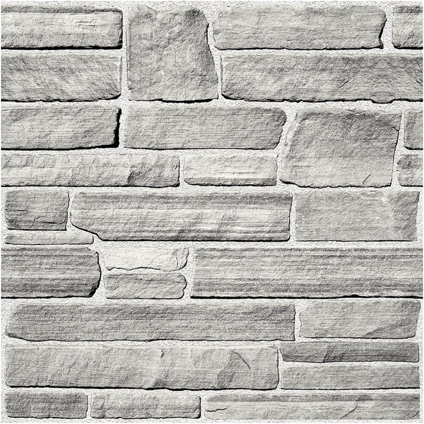 COMSTICKC 3D Faux Gray Stone Wall Sticker Peel and Stick Wall Panels,10 Pcs of 12"X12",Ultra-Light Thin PVC Decorative Tiles Rocks Stone Backsplash Interior Decor,Paintable