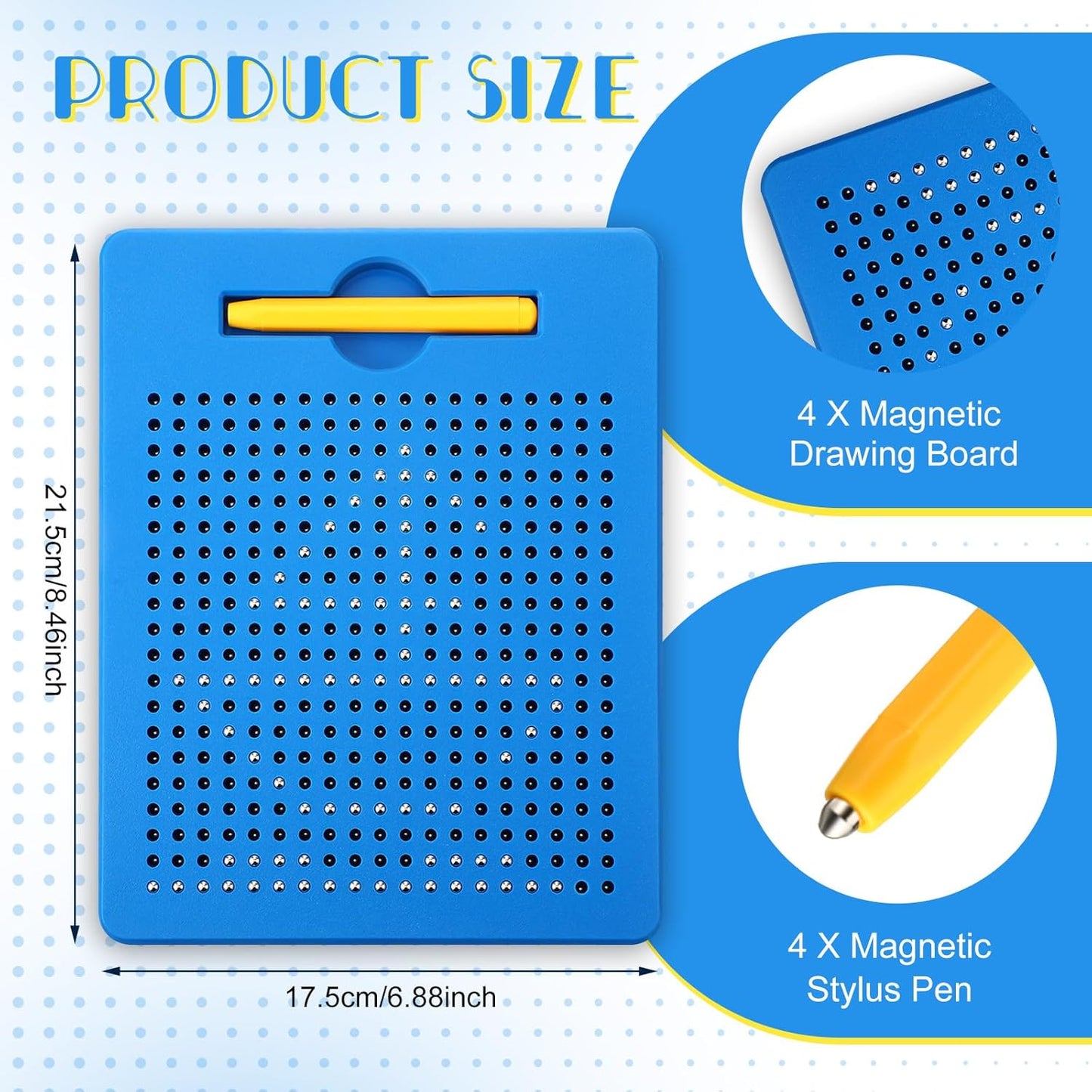 Yexiya 3 Pcs Magnetic Drawing Board for Kids, Toddler Travel Drawing Kit Magnet Sketch Thread Board with Stylus Pen and Beads Toy for Child Quiet Time Activities (7 x 8.5 Inches,Blue)