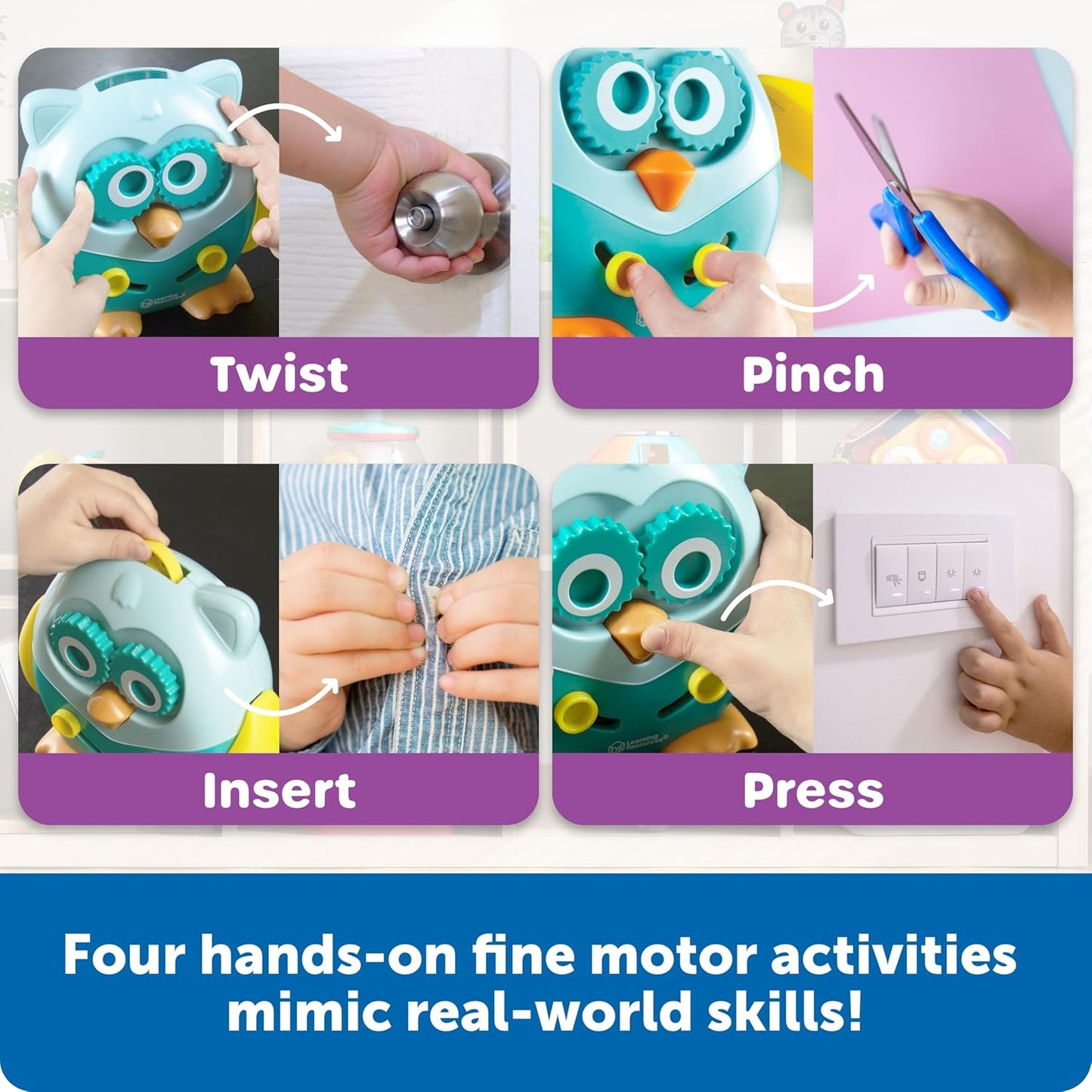 Learning Resources Hoot the Fine Motor Owl - 6 Pieces, Ages 18+ Months, Toddler Toys, Fine Motor and Sensory for Kids