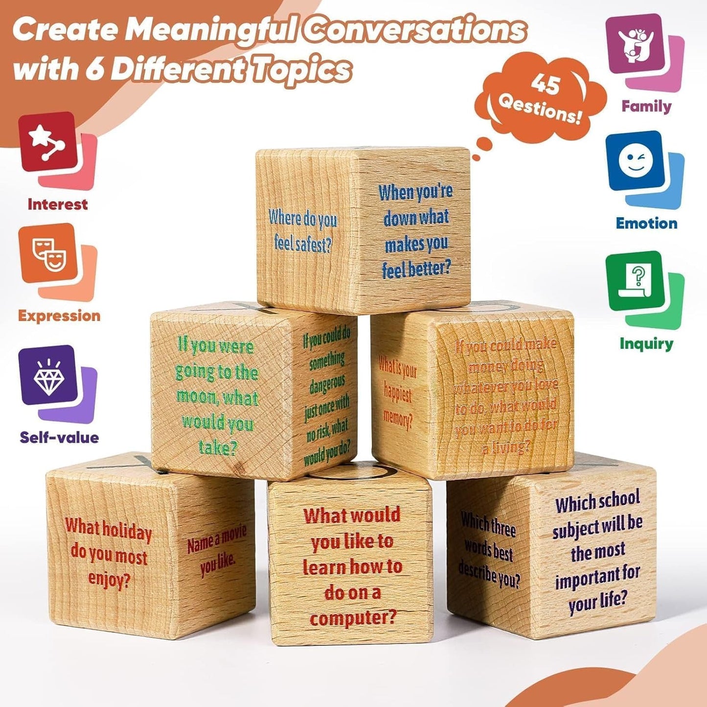 Garybank Sharing Joy Conversation Tic Tac Toe Therapy Games for Kids Teens, School Game Counselors Office Must Haves, Great Conversation Starter - Building Relationship, Wooden Communication Cubes