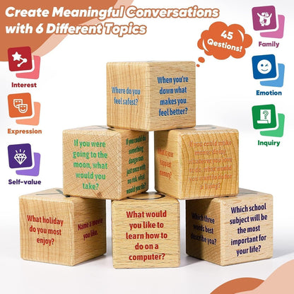 Garybank Sharing Joy Conversation Tic Tac Toe Therapy Games for Kids Teens, School Game Counselors Office Must Haves, Great Conversation Starter - Building Relationship, Wooden Communication Cubes