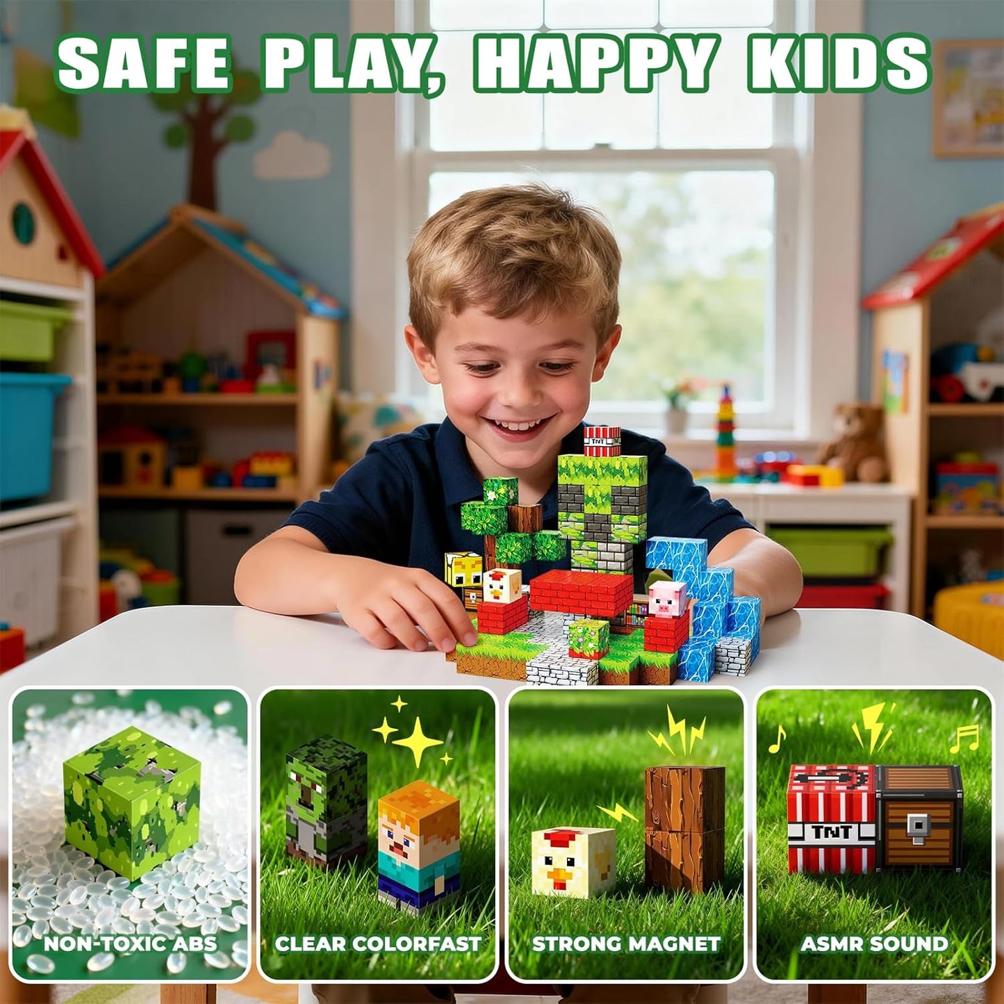 Magnetic Blocks Toys for Kids, 100 PCS Building Blocks Cubes, Stacking Magnetic Tiles Toys for Kids Toddlers Boys Girls Ages 3 4 5 6 7 8-12 Birthday Gifts Party Supplies (Underworld)