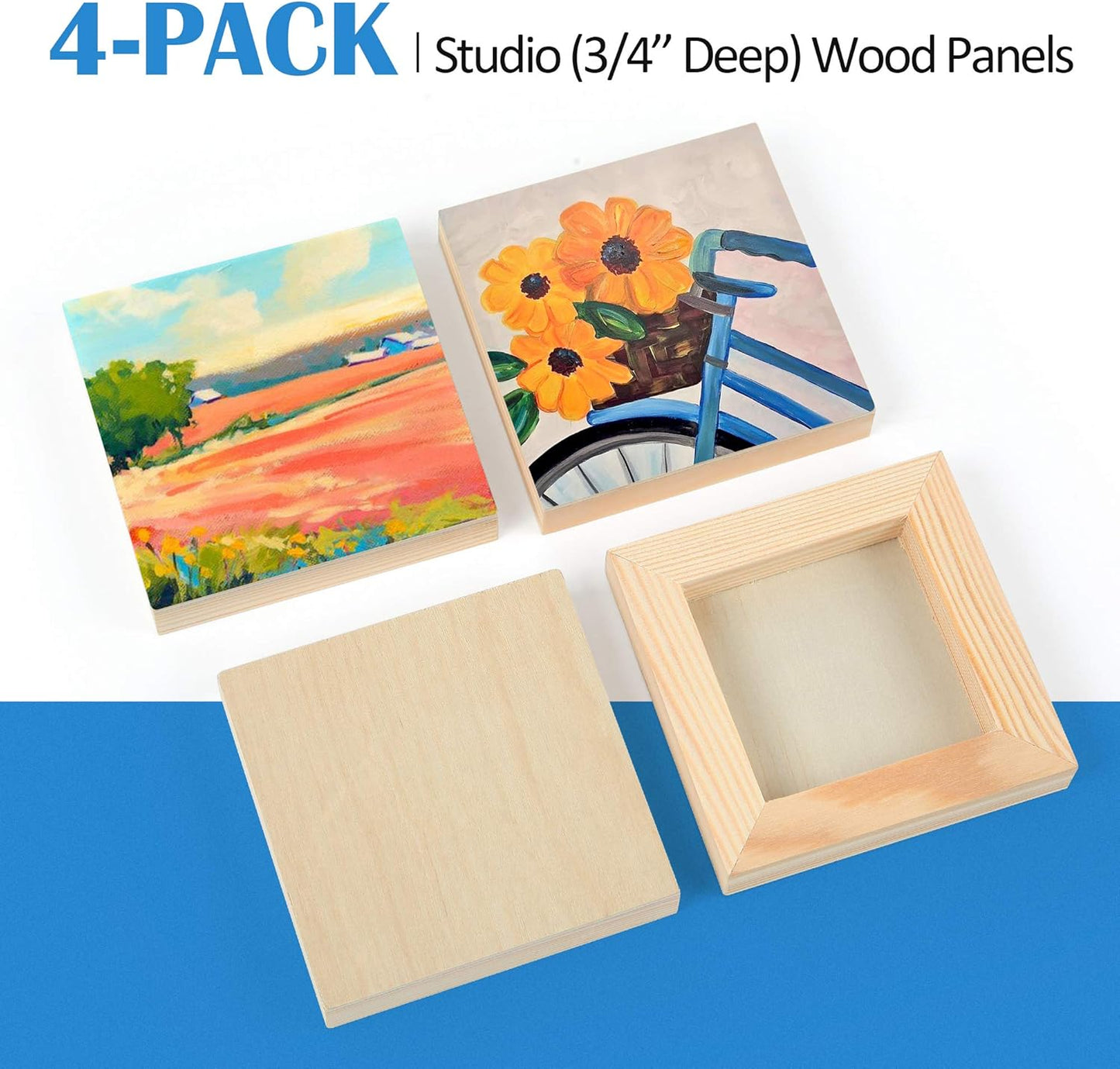 Falling in Art Unfinished Birch Wood Canvas Panels Kit, 4 Pack of 8x10’’ Studio 3/4’’ Deep Cradle Boards for Pouring Art, Crafts, Painting, and More