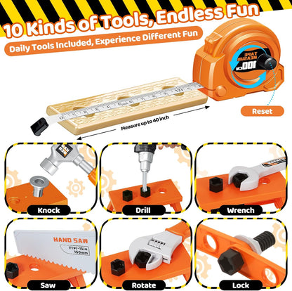 Kids Tool Set 46 PCS, Christmas Birthday Gifts for Kids Ages 3,4,5,6,7,8, Toddler Tool Set with Portable Tool Box & Electronic Toy Drill, Construction Toys Tools for Toddlers, Tool Kits for Boys Girls