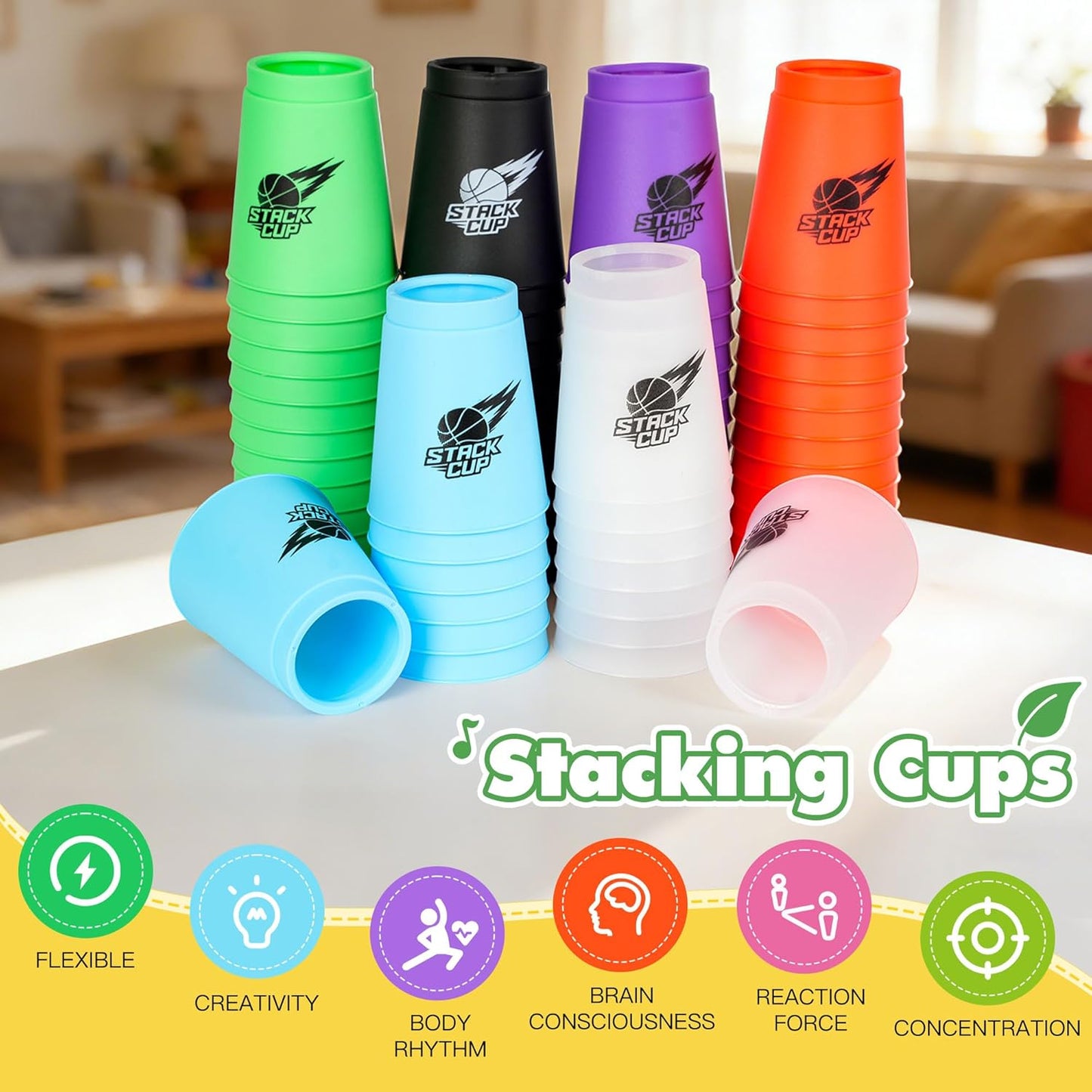 SEISSO Quick Stacking Cups, Stacking Cup Set Classic Stack Training Game Toys,12PCS Purple Stacking Cup Set for Boys Girls Kids