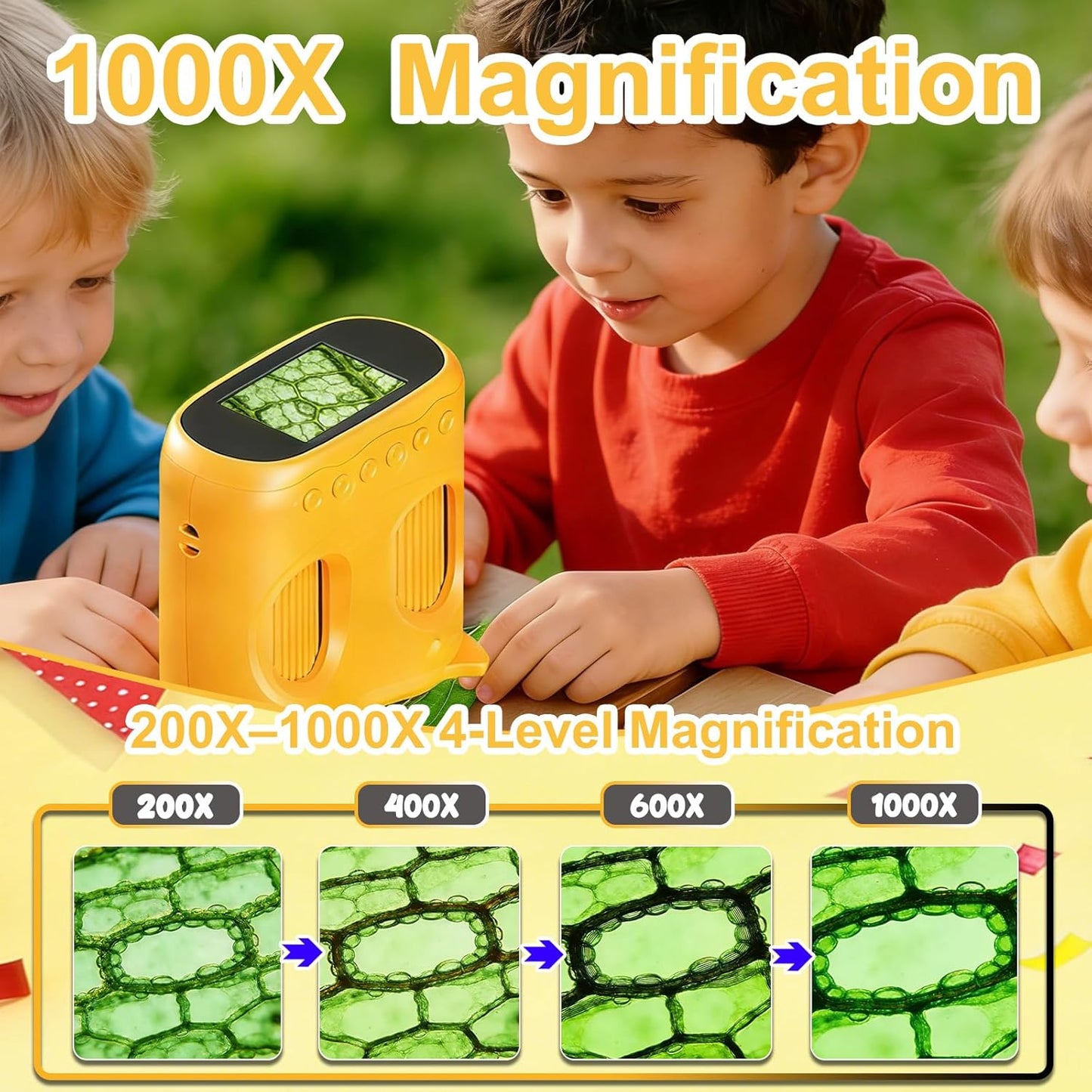 1000X Handheld Digital Microscope for Kids & Binoculars, 2 in 1 Pocket Microscope with 2.0" IPS Screen, USB Rechargeable STEM Educational Toy, Science Kit Birthday Gift for Boys Girls Ages 4-12