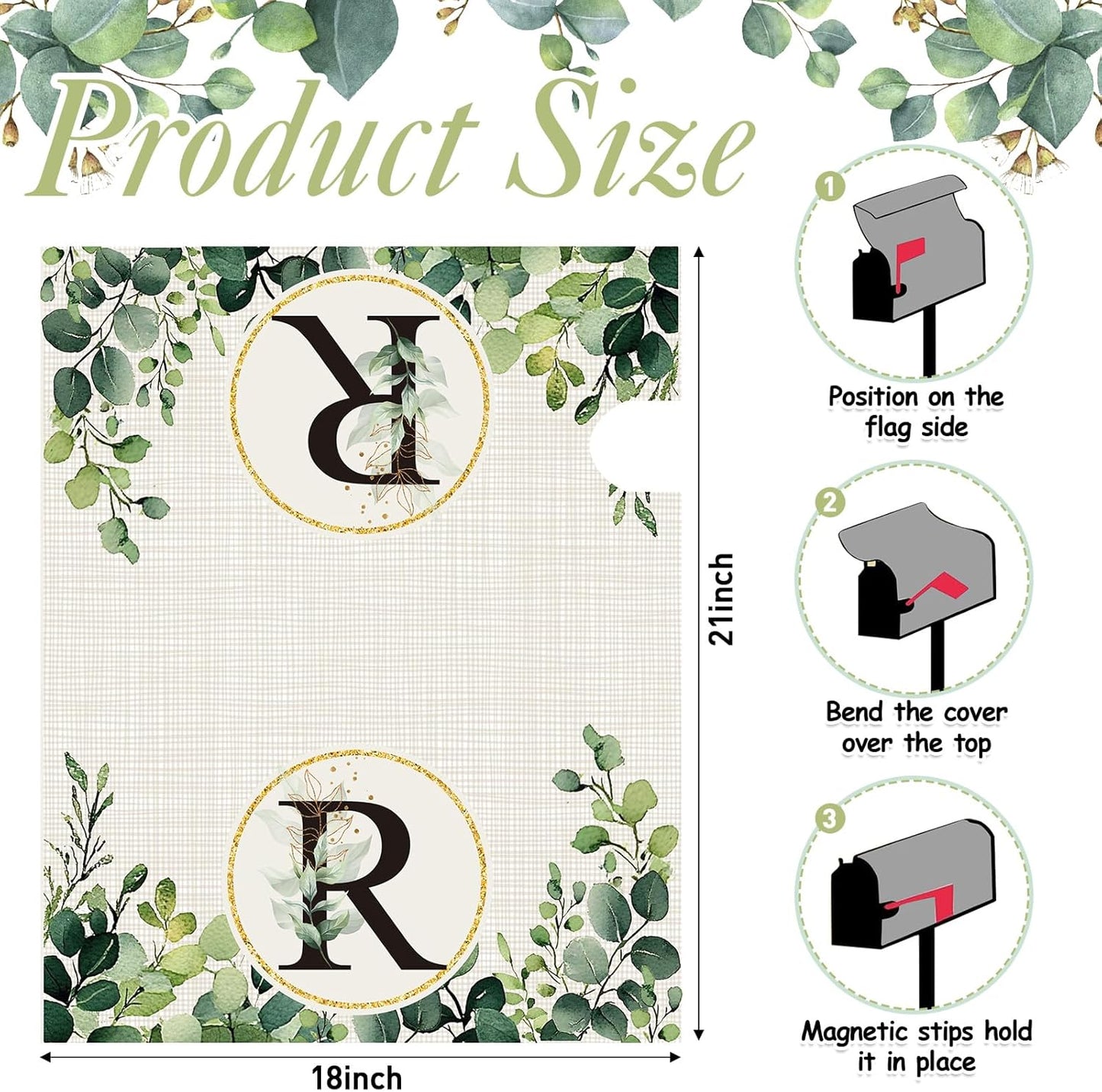 Tiamon Monogrammed L Mailbox Covers Magnetic Eucalyptus Welcome Letter Box Wrap Standard Size 21x18 Inch Spring Summer Leaves Mailbox Decor Eucalyptus Letter Numbers Decoration for Outdoor Garden Yard