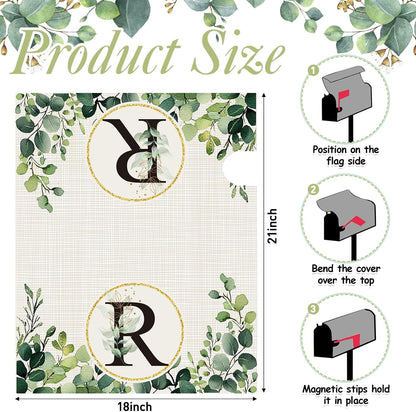 Tiamon Monogrammed L Mailbox Covers Magnetic Eucalyptus Welcome Letter Box Wrap Standard Size 21x18 Inch Spring Summer Leaves Mailbox Decor Eucalyptus Letter Numbers Decoration for Outdoor Garden Yard