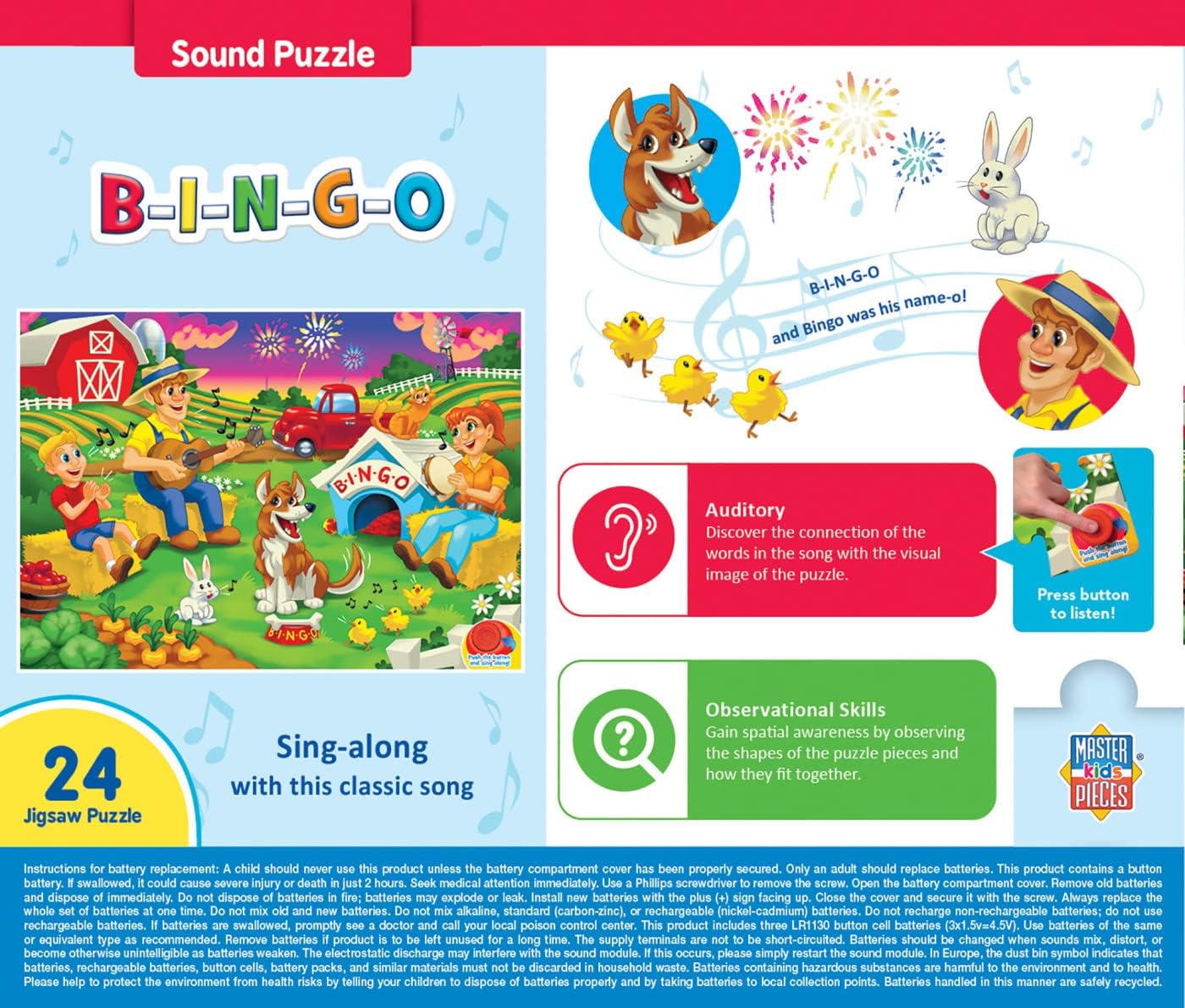 Masterpieces 24 Piece Old McDonald Sing-A-Long Sound Floor Puzzle for Kids - 18"x24"