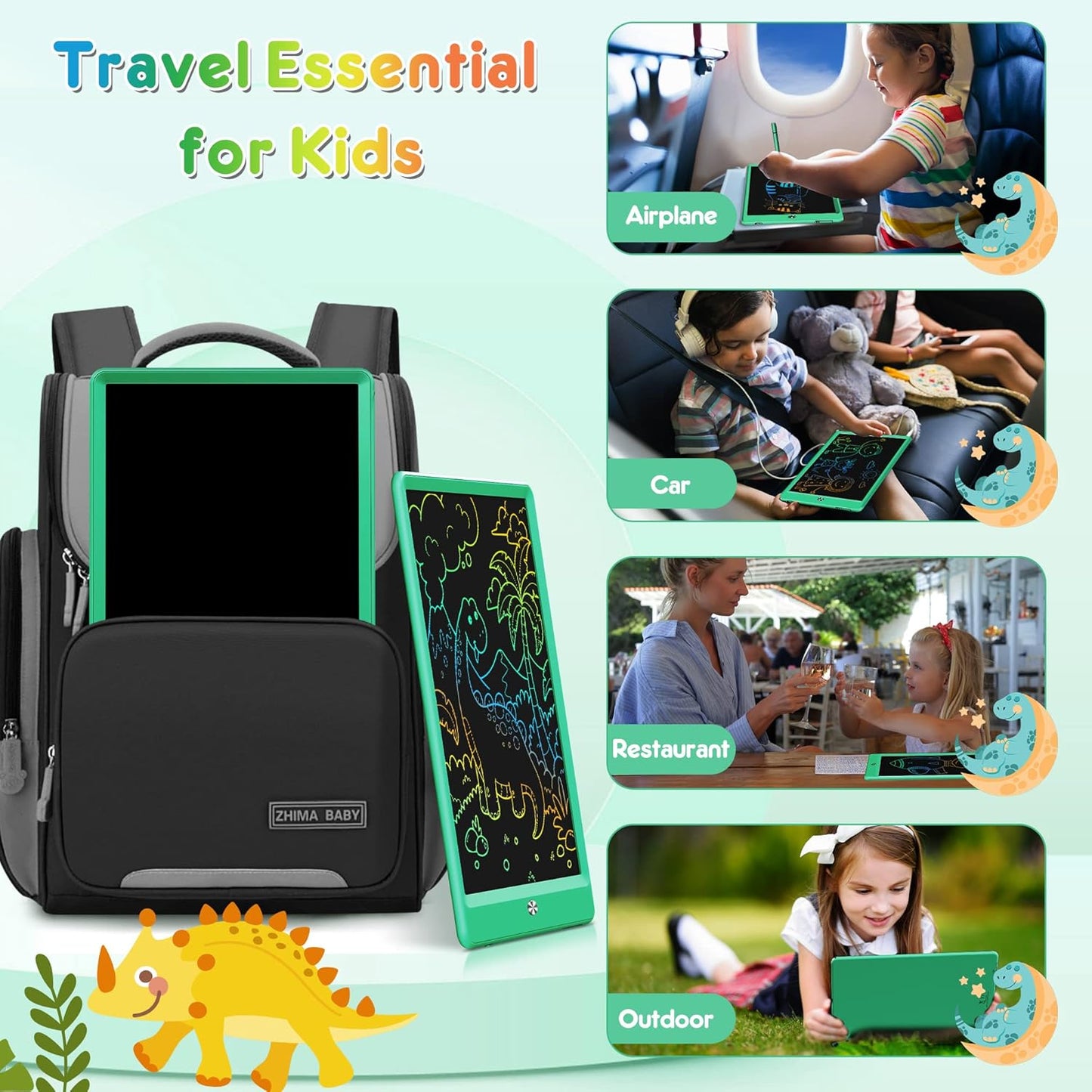 FLUESTON LCD Writing Tablet for Kids, 10 Inch Doodle Board, Colorful Drawing Pad for Toddler, Educational Travel Toy Gifts for 3-8 Year Old Girls Boys, Erase Lock Writing Board