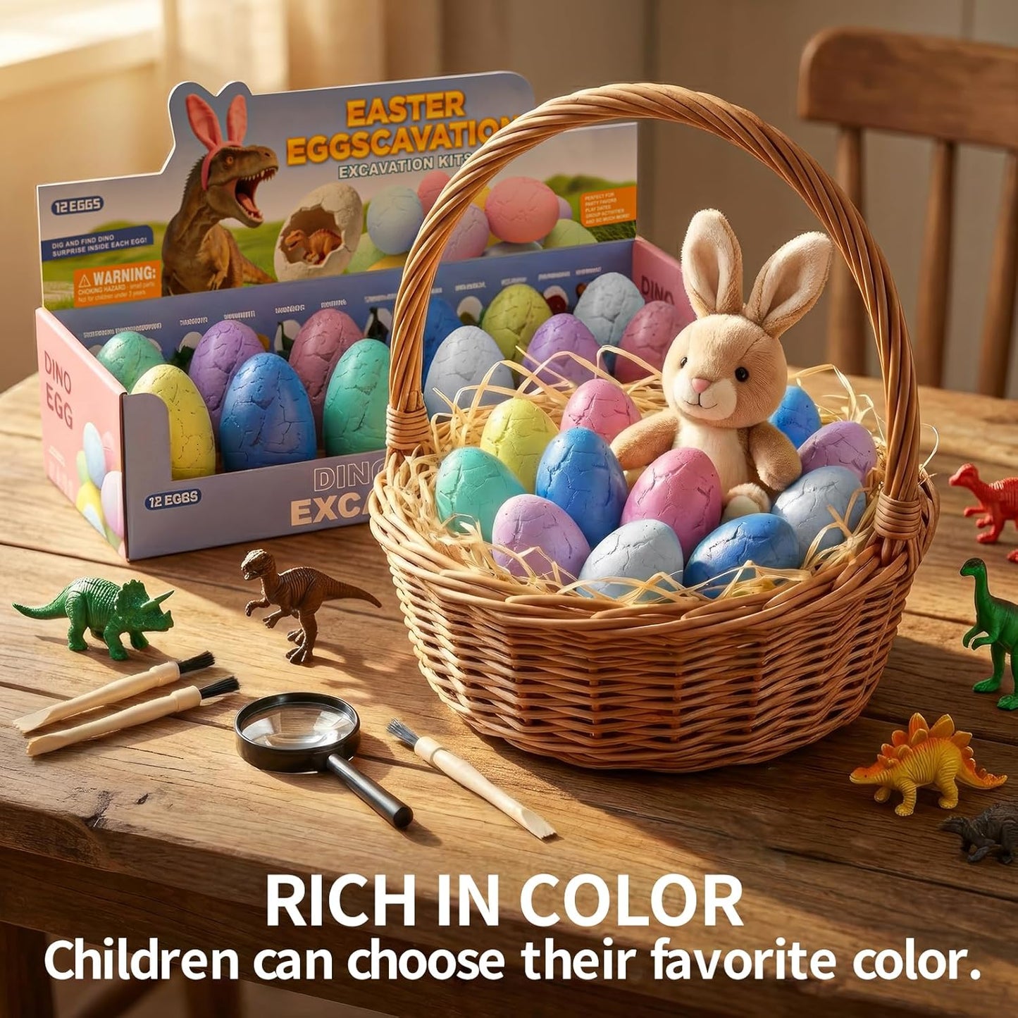 24 Dinosaur Eggs Dig Kit Toys for Kids, Dinosaur Eggs Excavation Kit with Magnifier, Easter Basket Stuffers, Science STEM Birthday Party Favors Gifts for Boys Girls Age 3 4 5 6 7 8 9 10 + Years Old