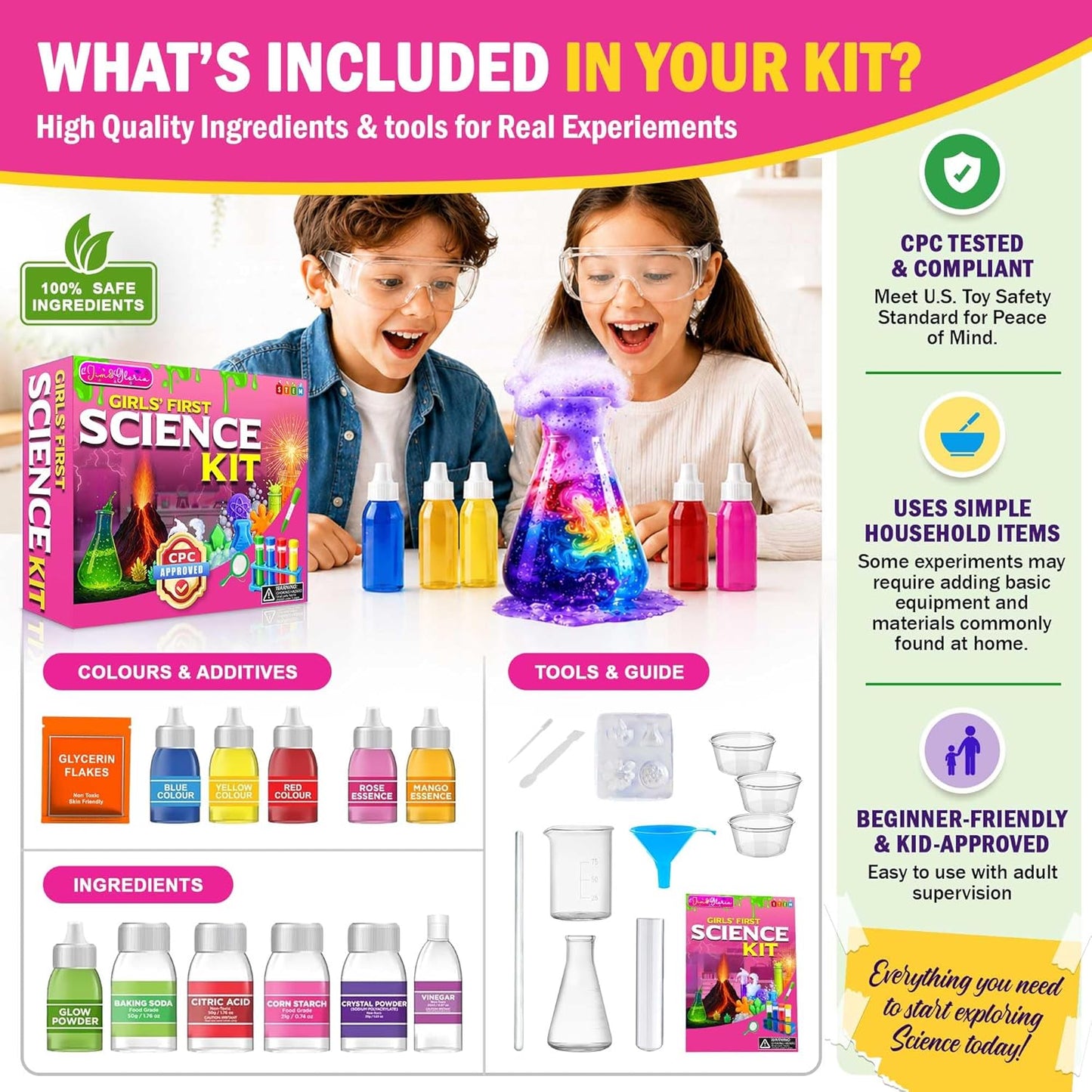 Jim&Gloria Science Kits for Kids Age 5-7 8-12 Year Old Birthday Gifts for Girls Boys, Learning & Educational Toys, Stem Toys, Chemistry Set, Science Experiments for Kids Volcano Projects