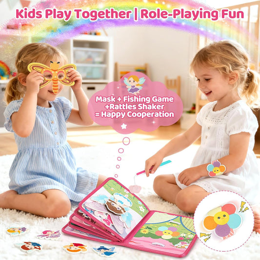 22 in 1 Busy Book for Toddlers 1-3, Sprite Montessori Toys for 1 Year Old with Fishing Game, Soft Sensory Toddler Busy Board, Airplane Travel Toys, Birthday Easter Gifts for 1 2 Year Old Girl