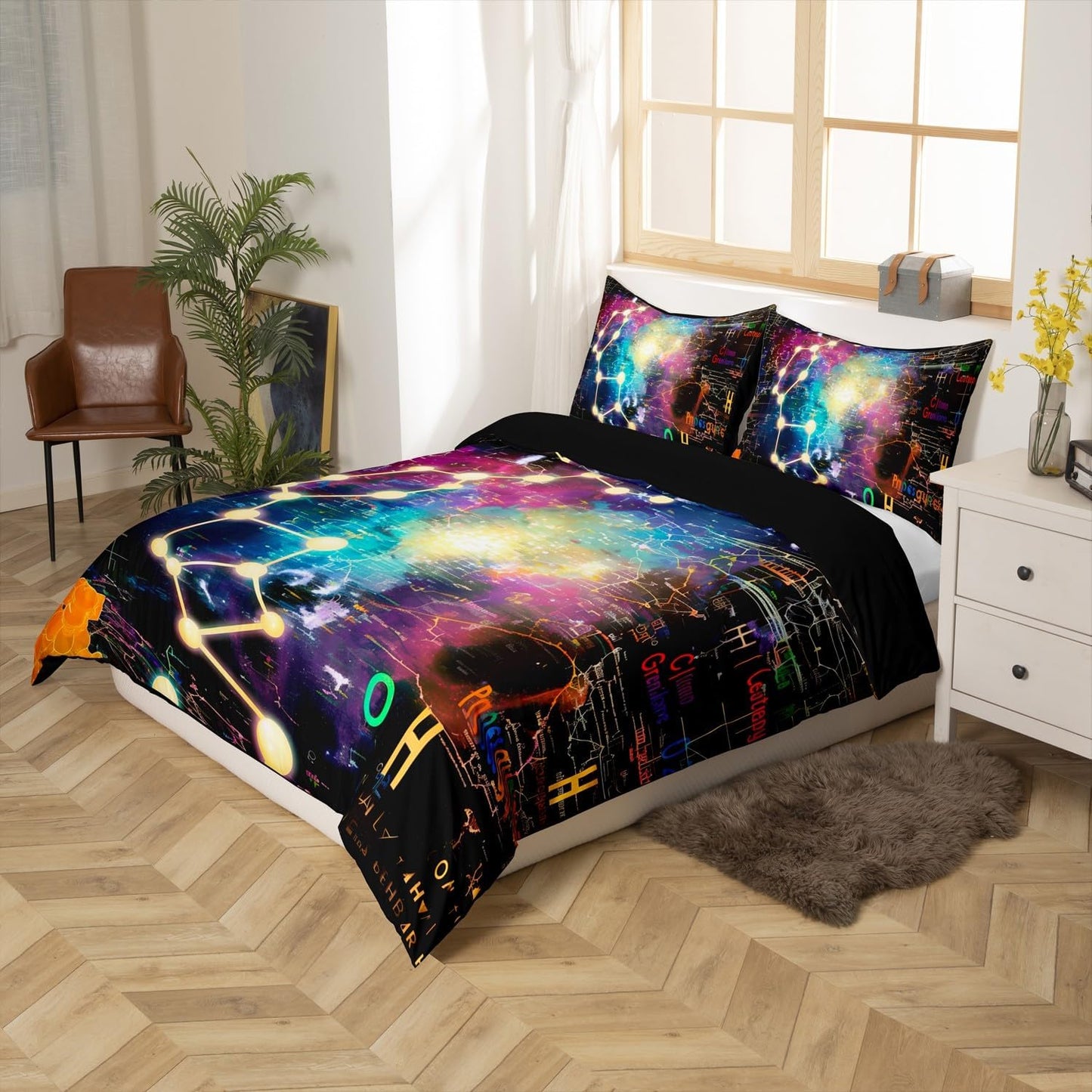 Erosebridal Chemistry Bedding Set Chemical Equation Comforter Cover for Kids Boys,Science Students Duvet Cover Test Tube Microscope Chemical Equipment Bed Set Full,Science Educational Dorm Room Decor