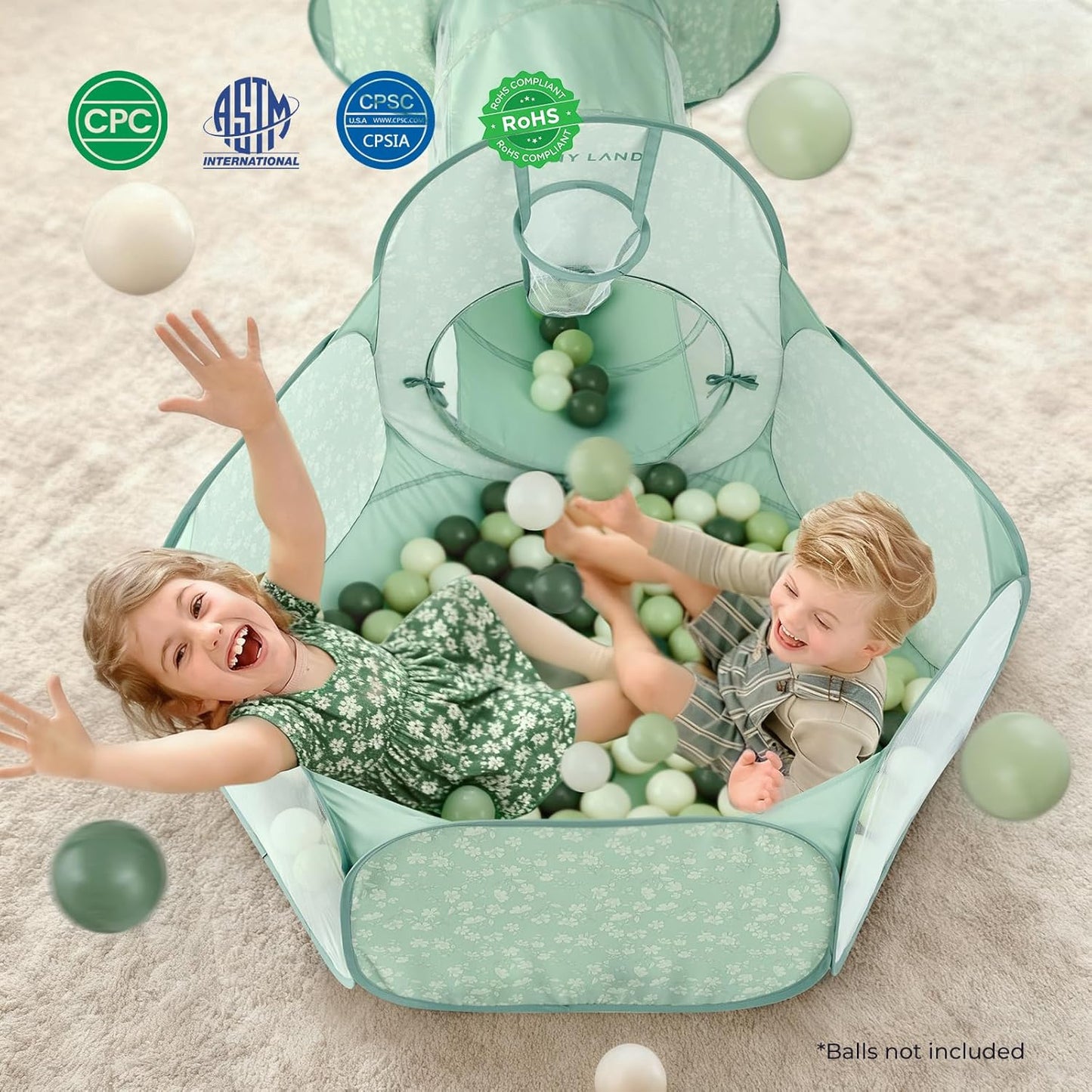 Tiny Land Play Tunnel and Ball Pit for Toddlers, 5pcs Indoor Playground - Foldable Pop Up Tents with Carry Bag, Outdoor Playhouse with Crawling Toys & Play Tent, Gift for Boys and Girls