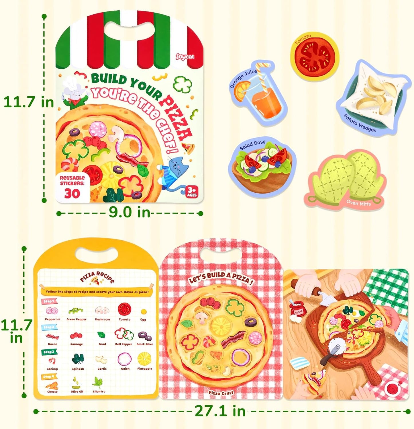 JoyCat Reusable Sticker Book Set (3-Pack): Farm, Pizza-Making, Weather - 90 Pcs Stickers for Toddlers, Kids Sticker Activity Book, Road Trip Travel Toys, Birthday Gifts for Boys and Girls