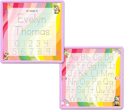 Kid's Name Tracing Board | Dry Erase Letter Tracing | Reusable Name Alphabet Tracing| Number Tracing | Personalized | Baby Unicorn Theme