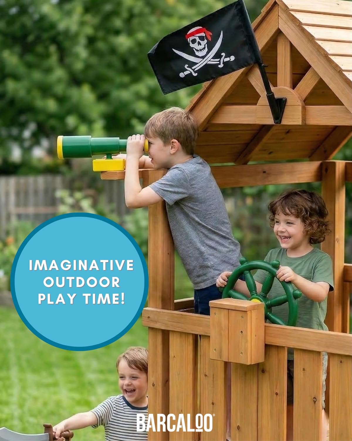Barcaloo Playground Equipment Bundle Set with Kids Pirate Telescope, Pirate Steering Wheel & Flags, Jungle Gym Playset Accessories for Backyard Swings, Playground Set for Backyards