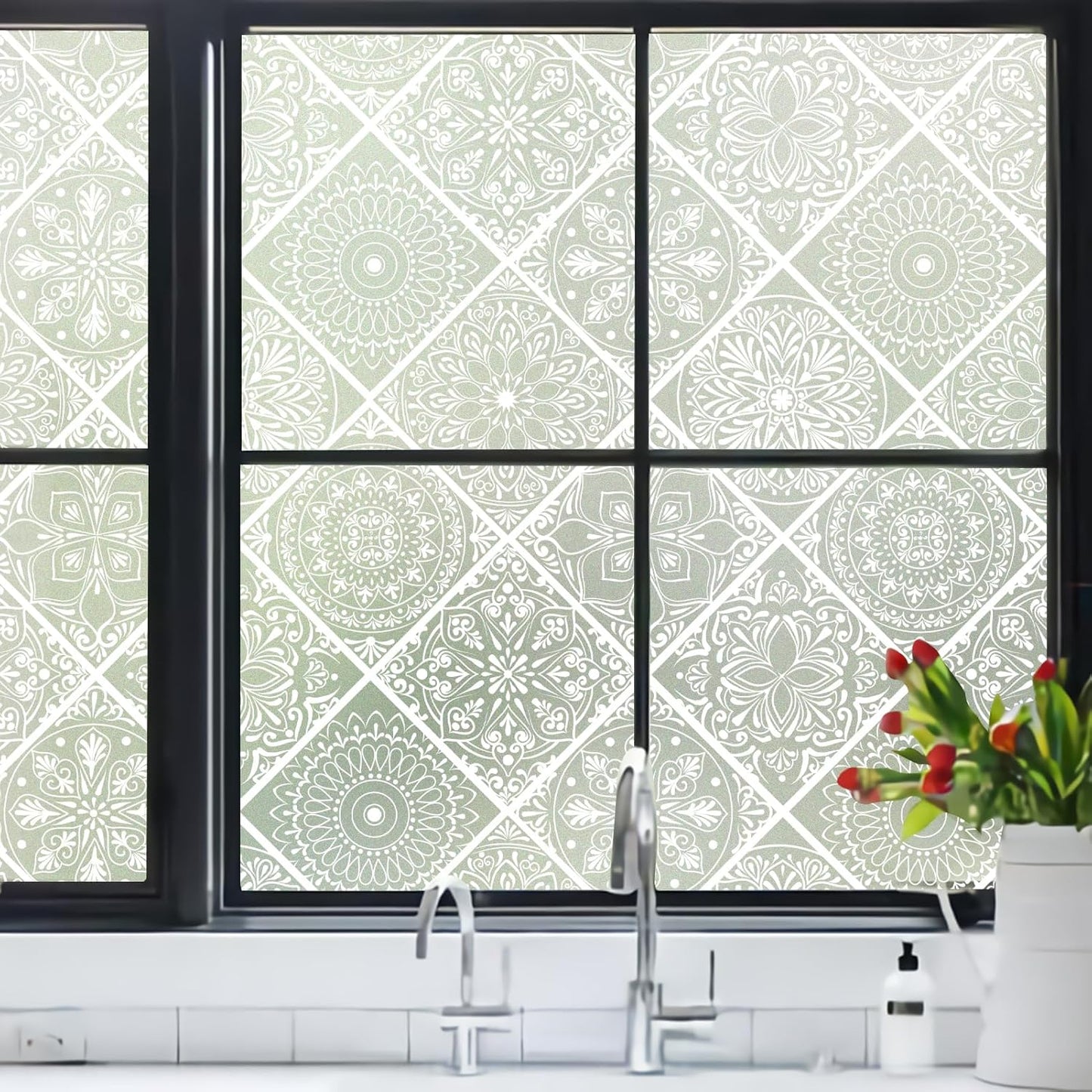 DKTIE Wooden Blinds Pattern Decorative Window Privacy Film, Sun Blocking Heat Control, Static Cling No Glue, with Installation Tools, Stained Glass Window Film (S531, 17.7" x 78.7")