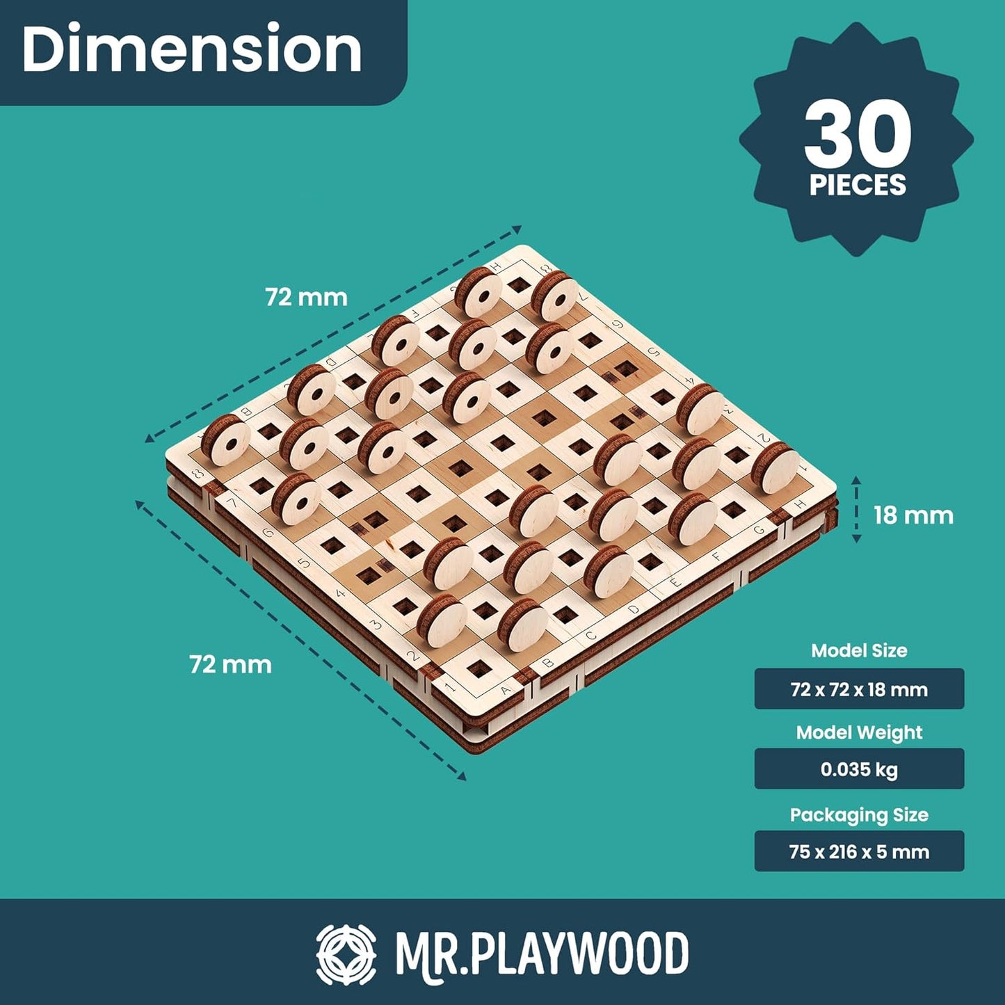 -Wooden Tic Tac Toe Game - 3D Mechanical Wood Model Board Games - Portable Pocket Size Travel Game for Kids & Adults - Coffee Table Games & Home Decor - 15 Piece DIY Logic Puzzle