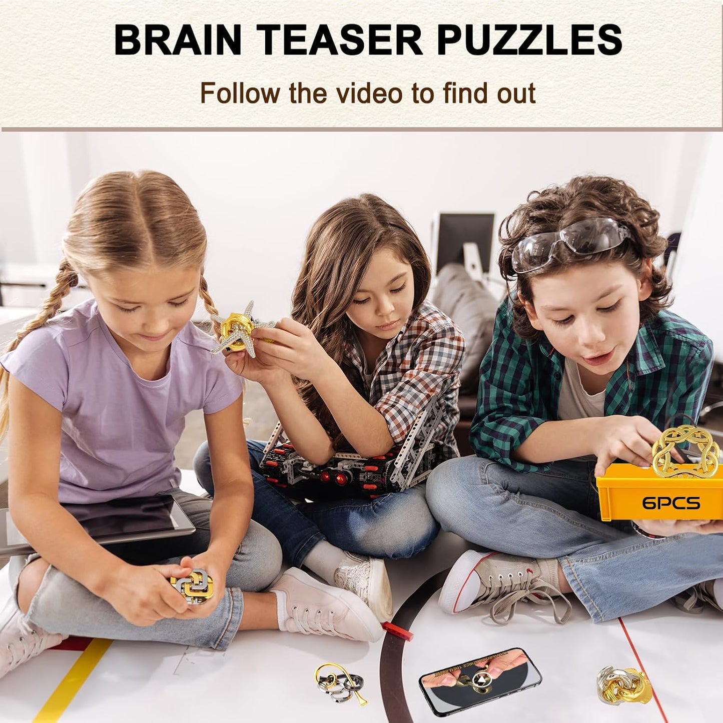 6 PCS Metal Brain Teaser Puzzles for Adults and Kids, Disentanglement Metal Logic Puzzle Set, IQ Mind Challenge Brain Games Toy Gift