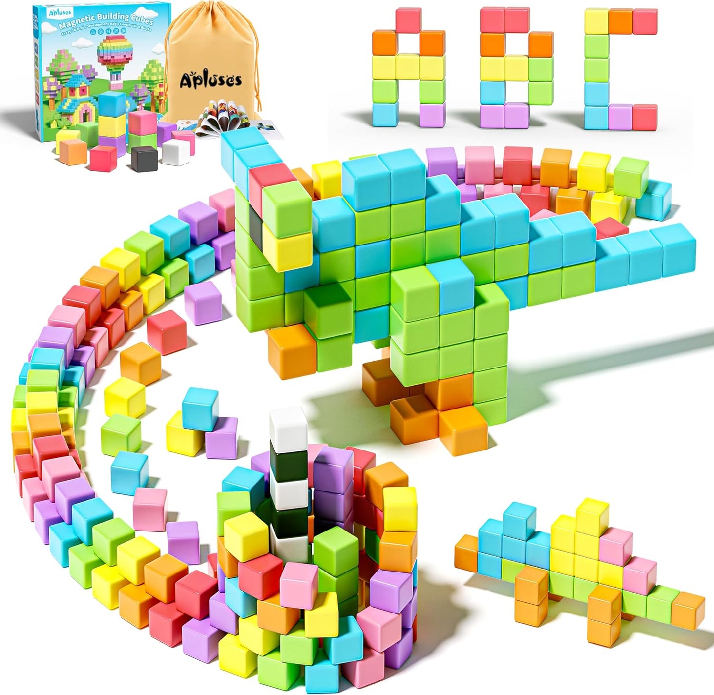 Apluses 45PCS Magnetic Blocks - Transparent Magnet Cubes, Toddler Building Blocks, Sensory Autism Gifts for Kids Ages 3+, Preschool Travel Toys for 3-5 Year Old Boys and Girls
