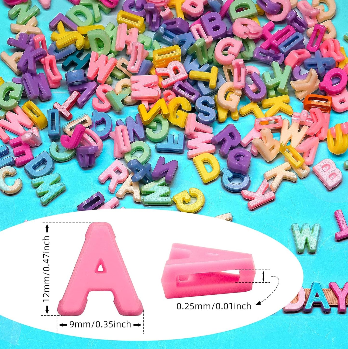 300+ Pieces 9x12mm Big Large Alphabet Letter Beads Charms A-Z Mixed Plastic Shape Loose Bead for Jewelry Making Bracelets Necklaces Key Chains (Classic Solid Colors)